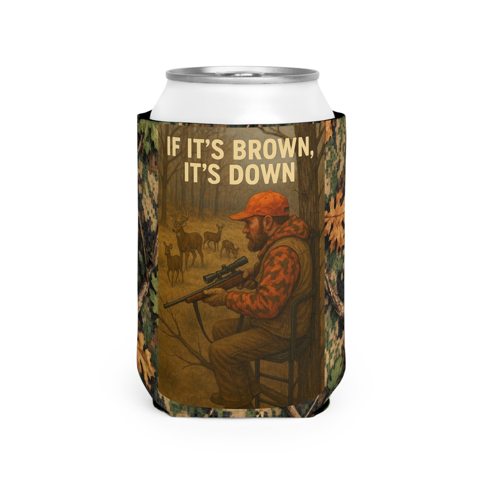 If It's Brown It's Down on MDO Digi-Oak Can Cooler Sleeve - Image 3